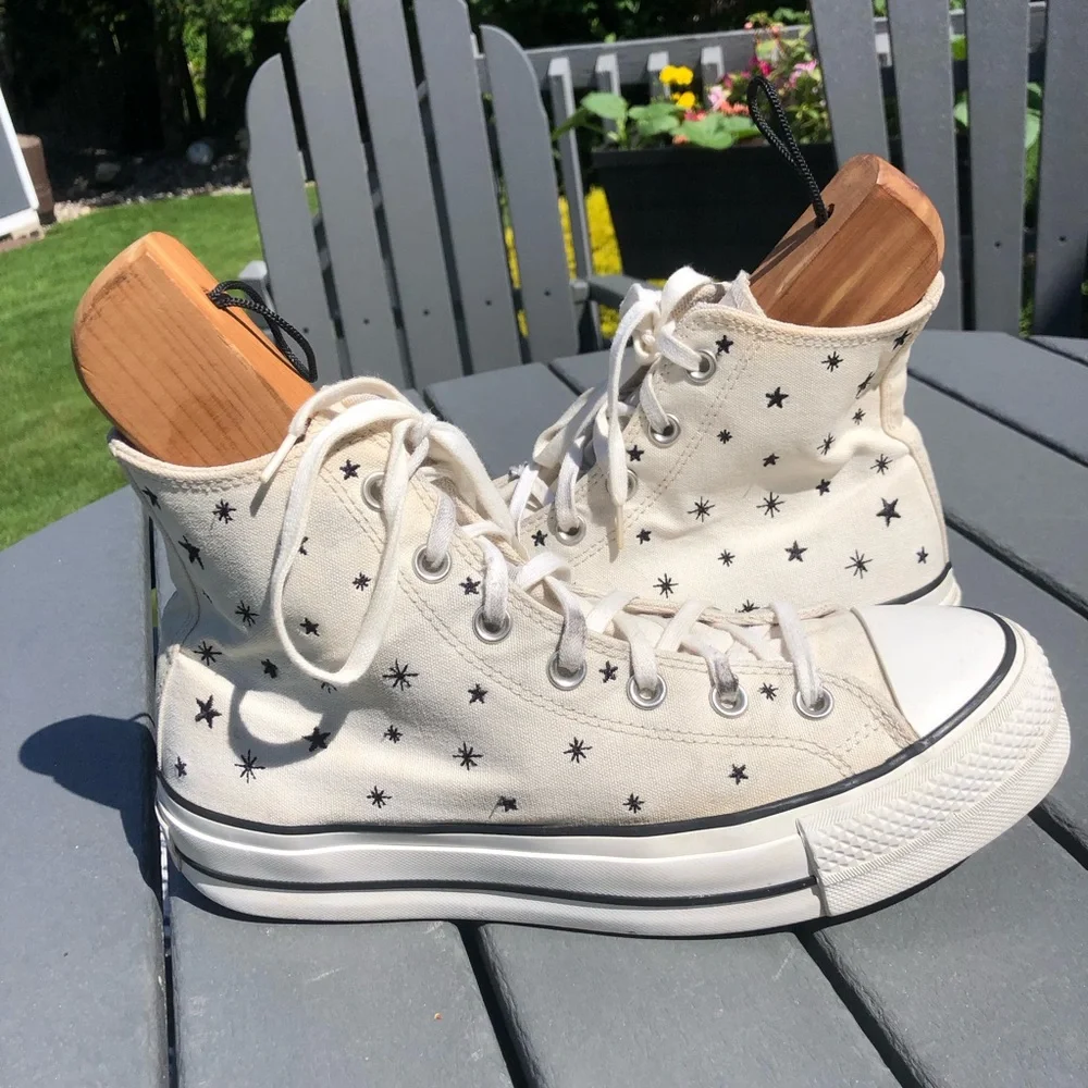 Converse High Top limited edition Crystal Energy  in Cream with Black Star Print - Picture 3 of 11